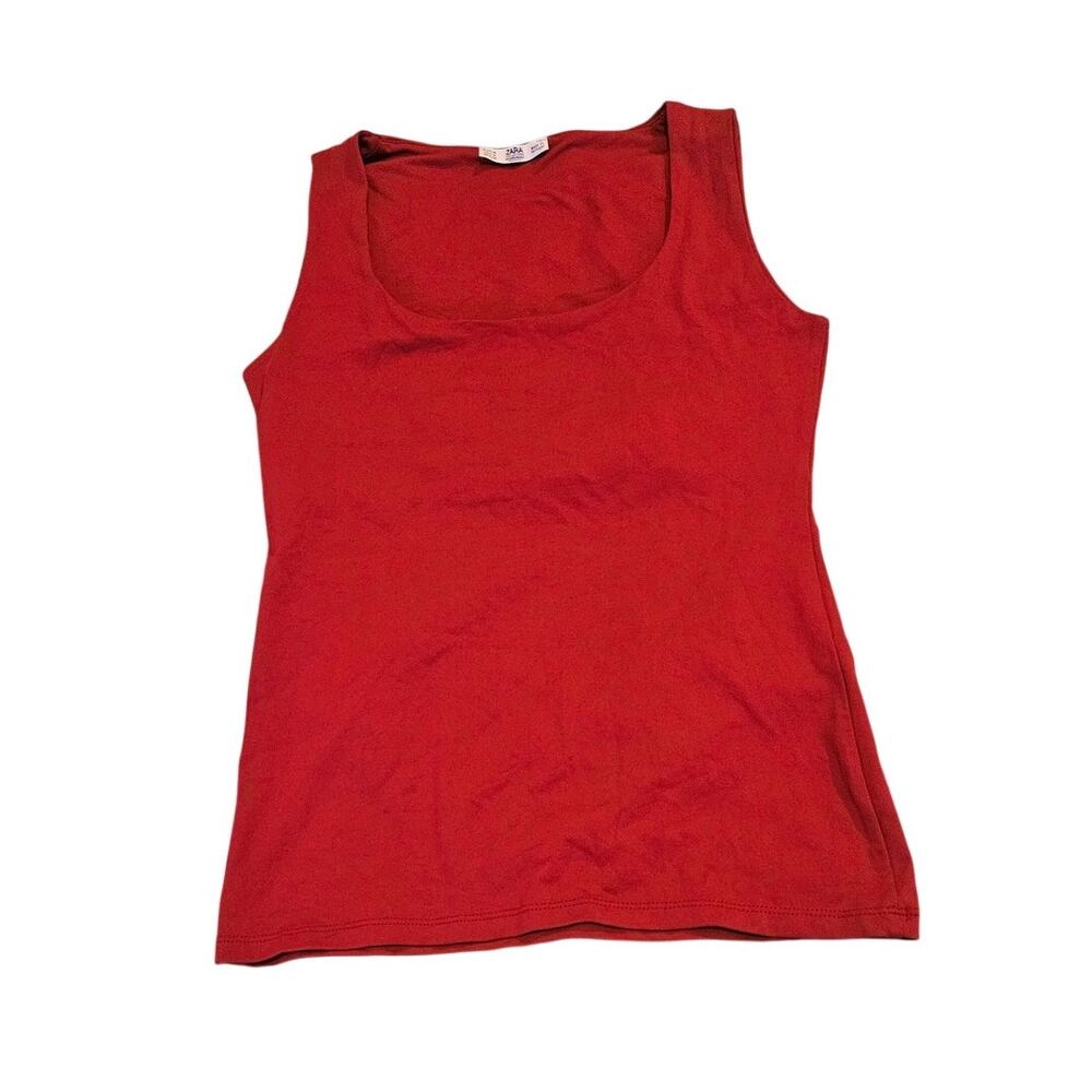 Zara Collection Red Scoop Neck Tank Top Women’s Medium Fitted Basic Layering Tee
